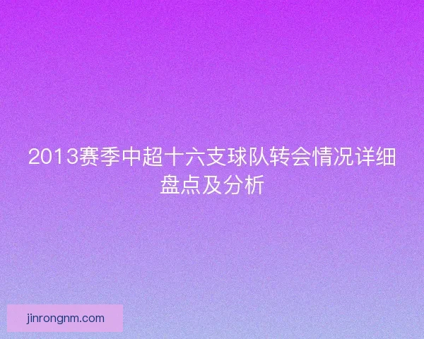 2013赛季中超十六支球队转会情况详细盘点及分析