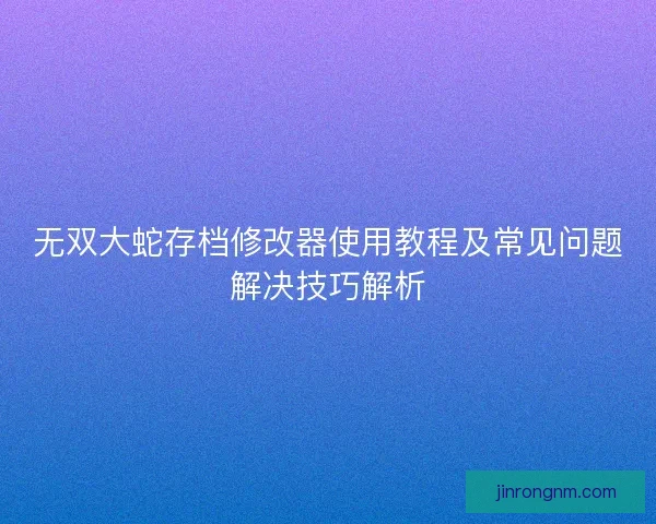 无双大蛇存档修改器使用教程及常见问题解决技巧解析